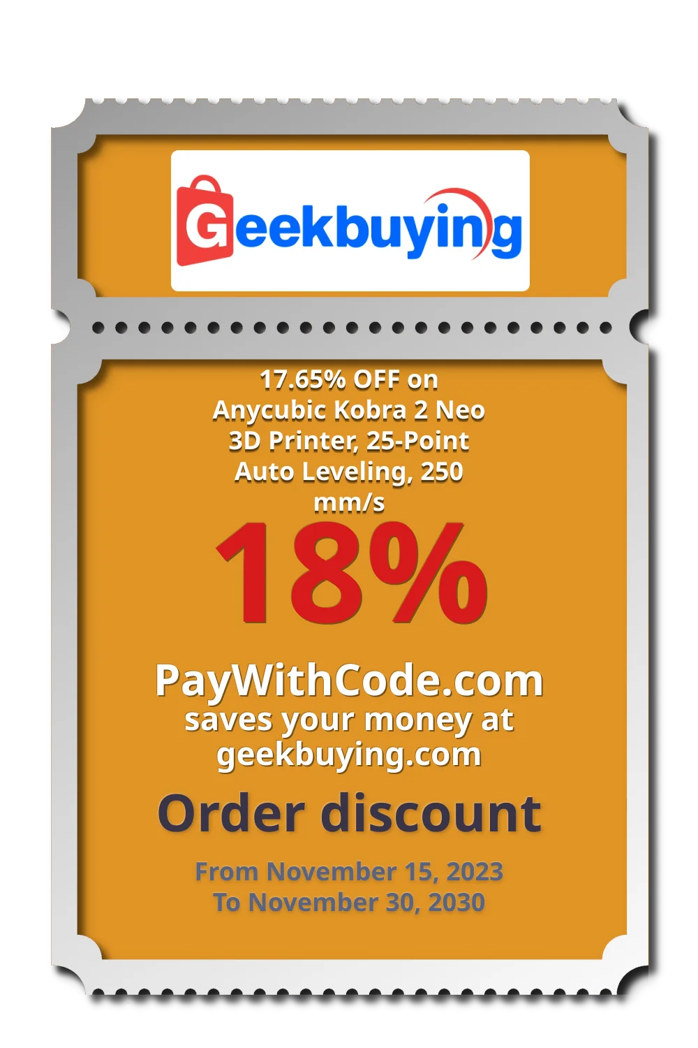 17.65% OFF on Anycubic Kobra 2 Neo 3D Printer, 25-Point Auto Leveling, 250 mm/s at Geekbuying