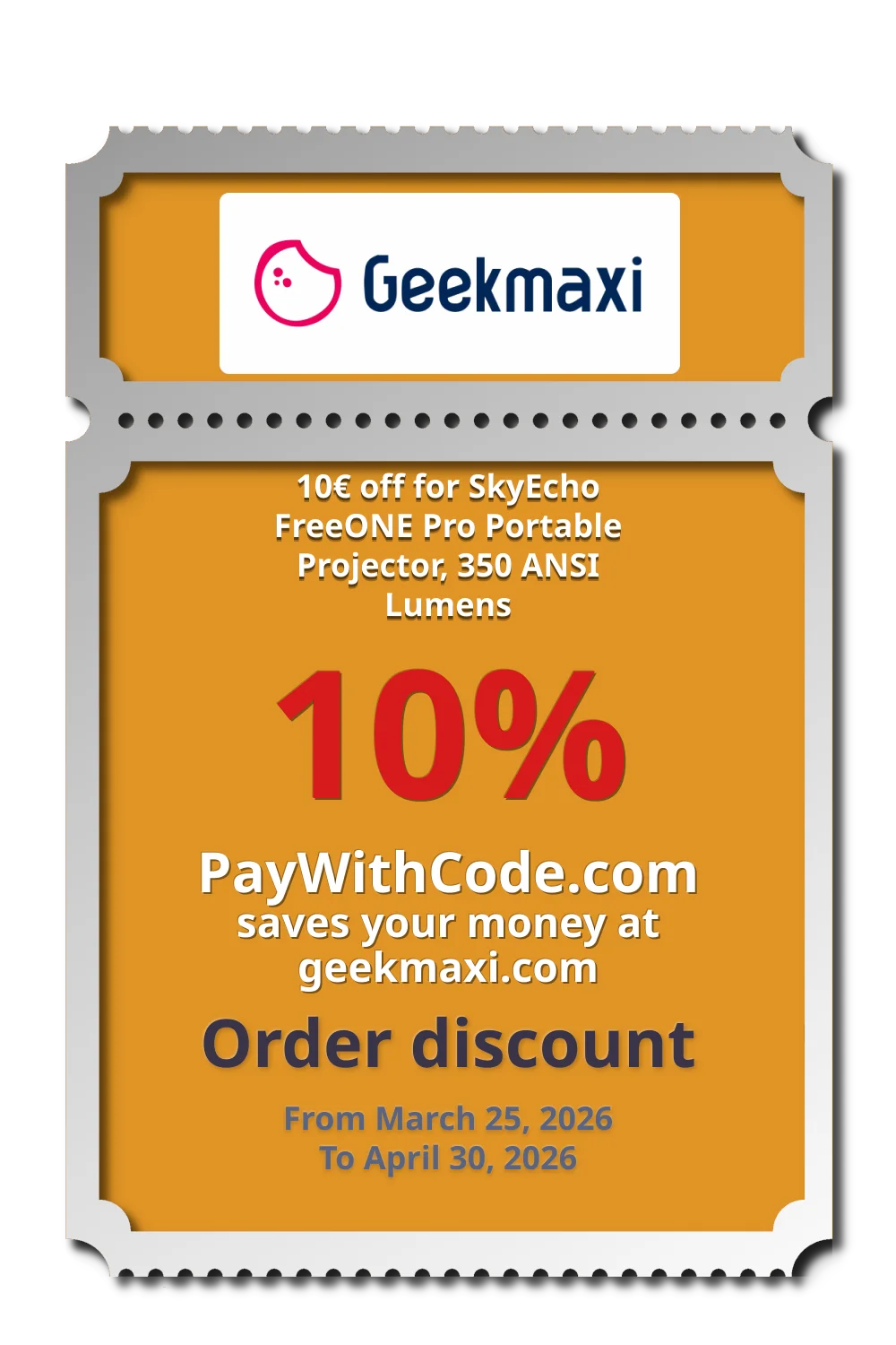 10€ off for SkyEcho FreeONE Pro Portable Projector, 350 ANSI Lumens at Geekmaxi
