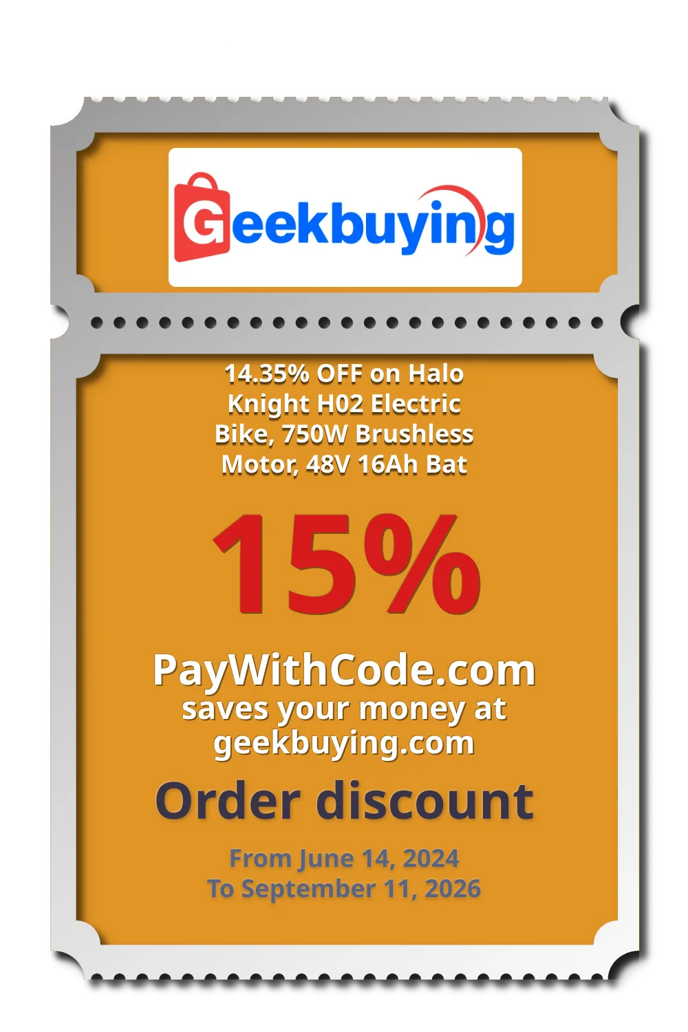 14.35% OFF on Halo Knight H02 Electric Bike, 750W Brushless Motor, 48V 16Ah Bat at Geekbuying