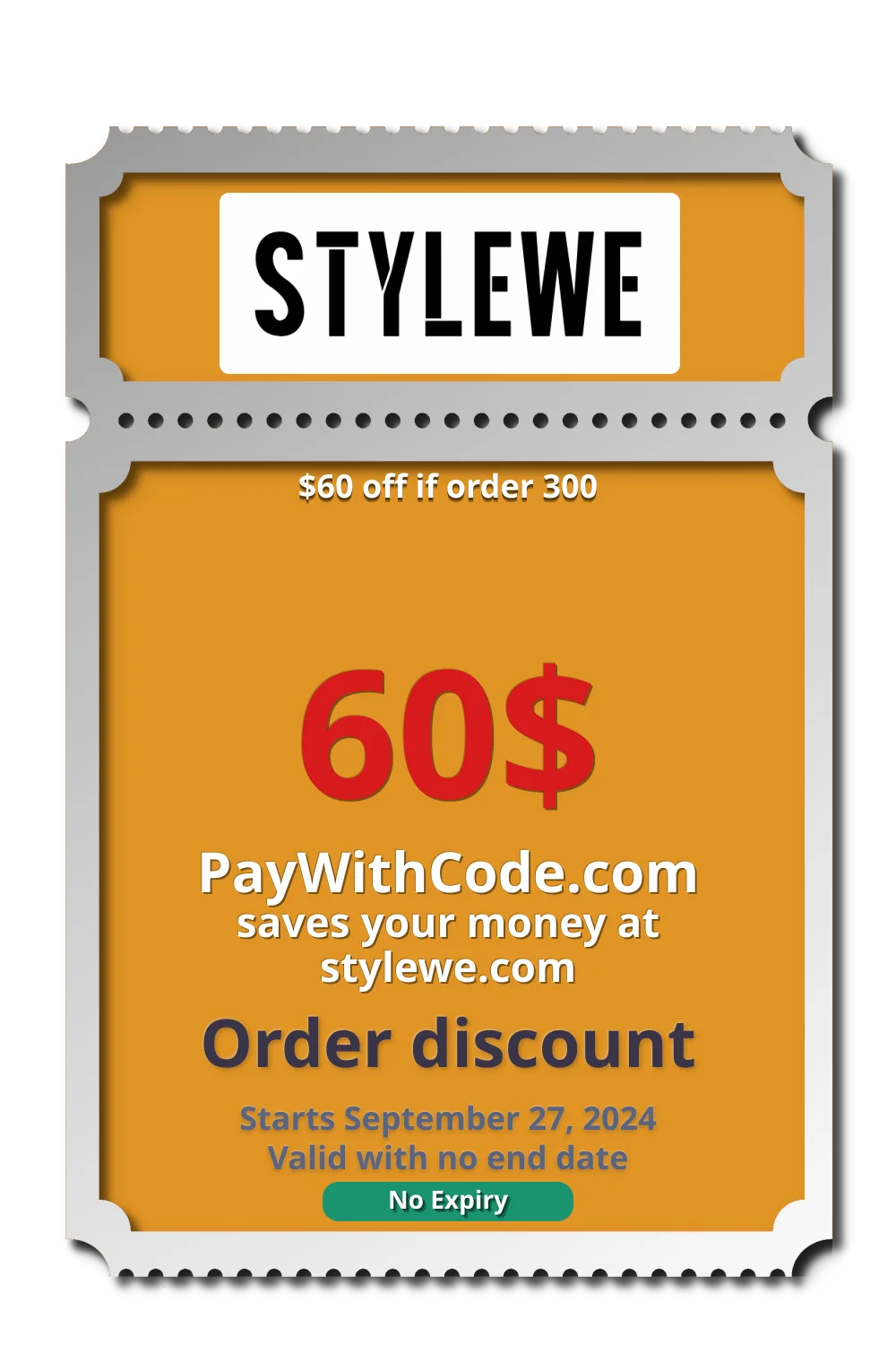 $60 off if order 300 at Stylewe
