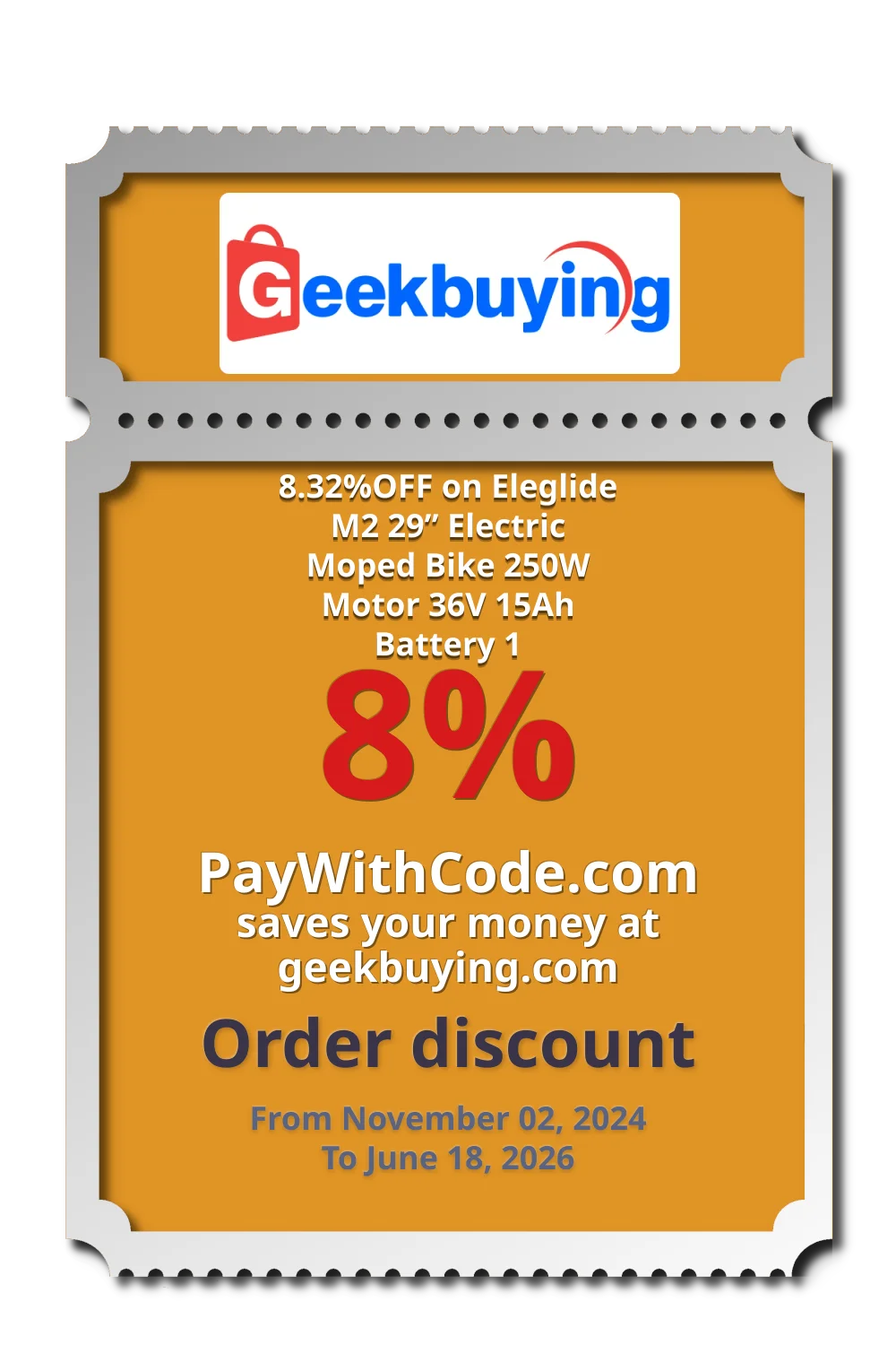 8.32%OFF on Eleglide M2 29” Electric Moped Bike 250W Motor 36V 15Ah Battery 1 at Geekbuying