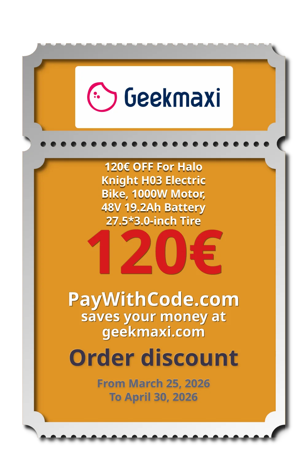 120€ OFF For Halo Knight H03 Electric Bike, 1000W Motor, 48V 19.2Ah Battery 27.5*3.0-inch Tire at Geekmaxi