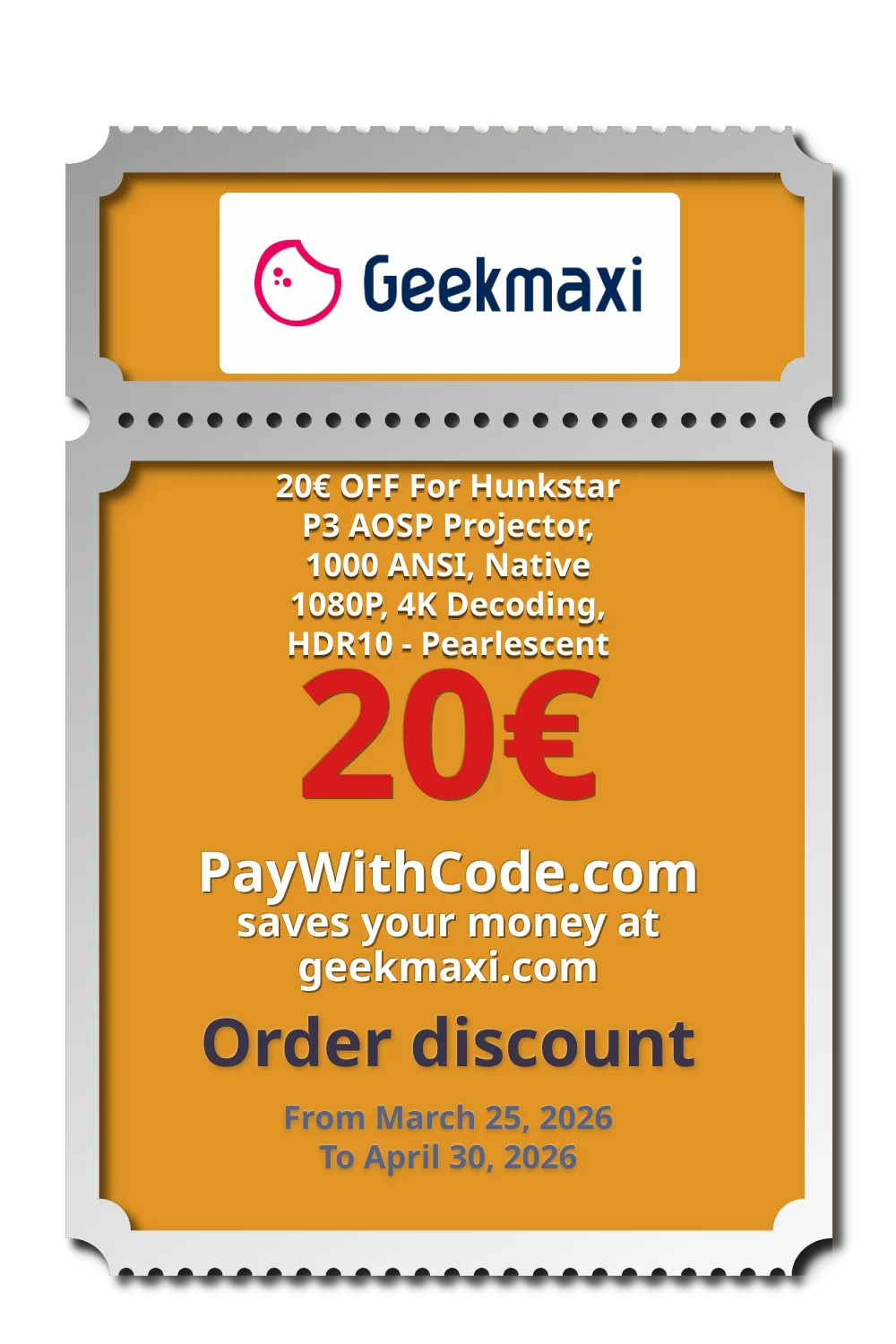 20€ OFF For Hunkstar P3 AOSP Projector, 1000 ANSI, Native 1080P, 4K Decoding, HDR10 - Pearlescent at Geekmaxi