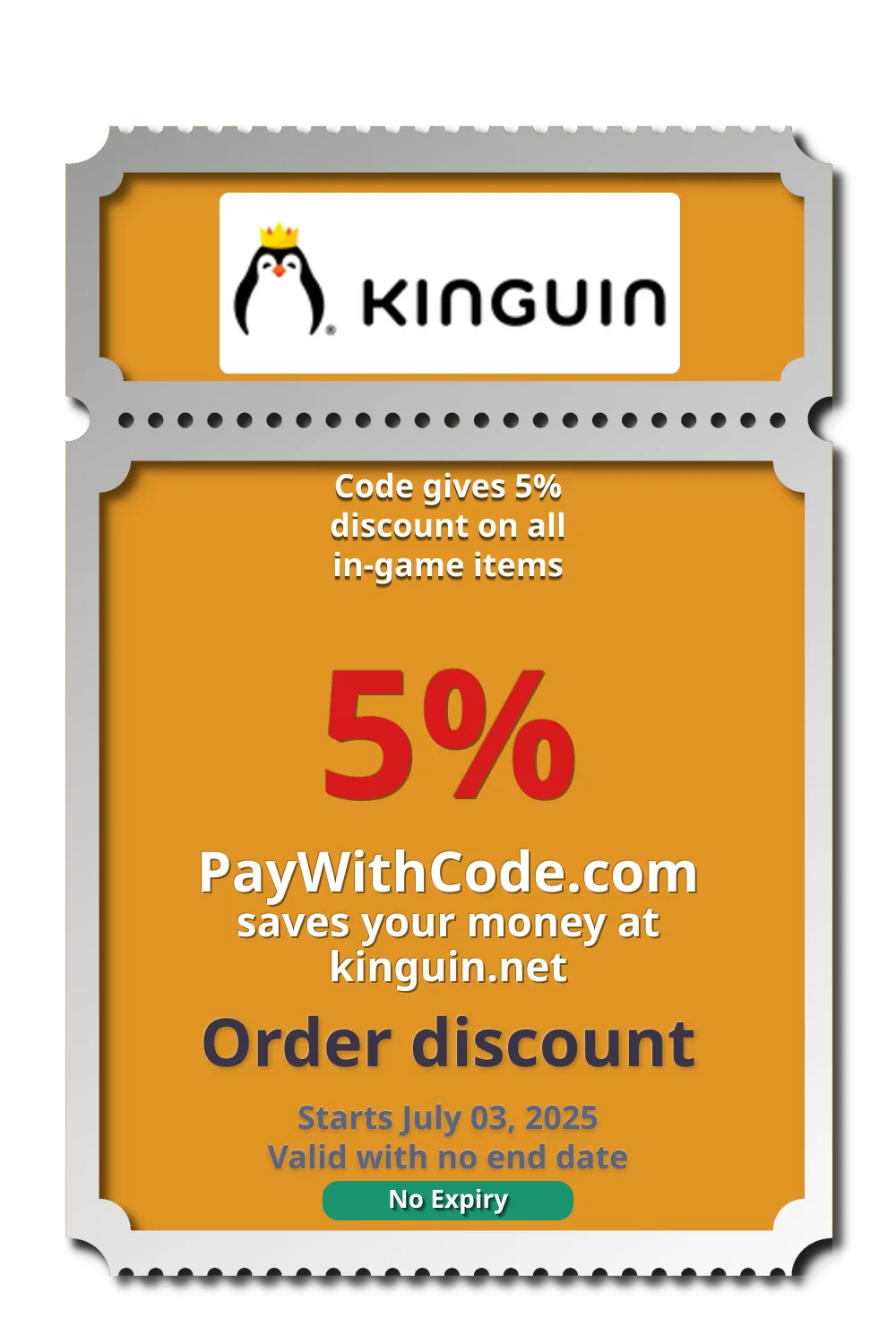 Code gives 5% discount on all in-game items at Kinguin