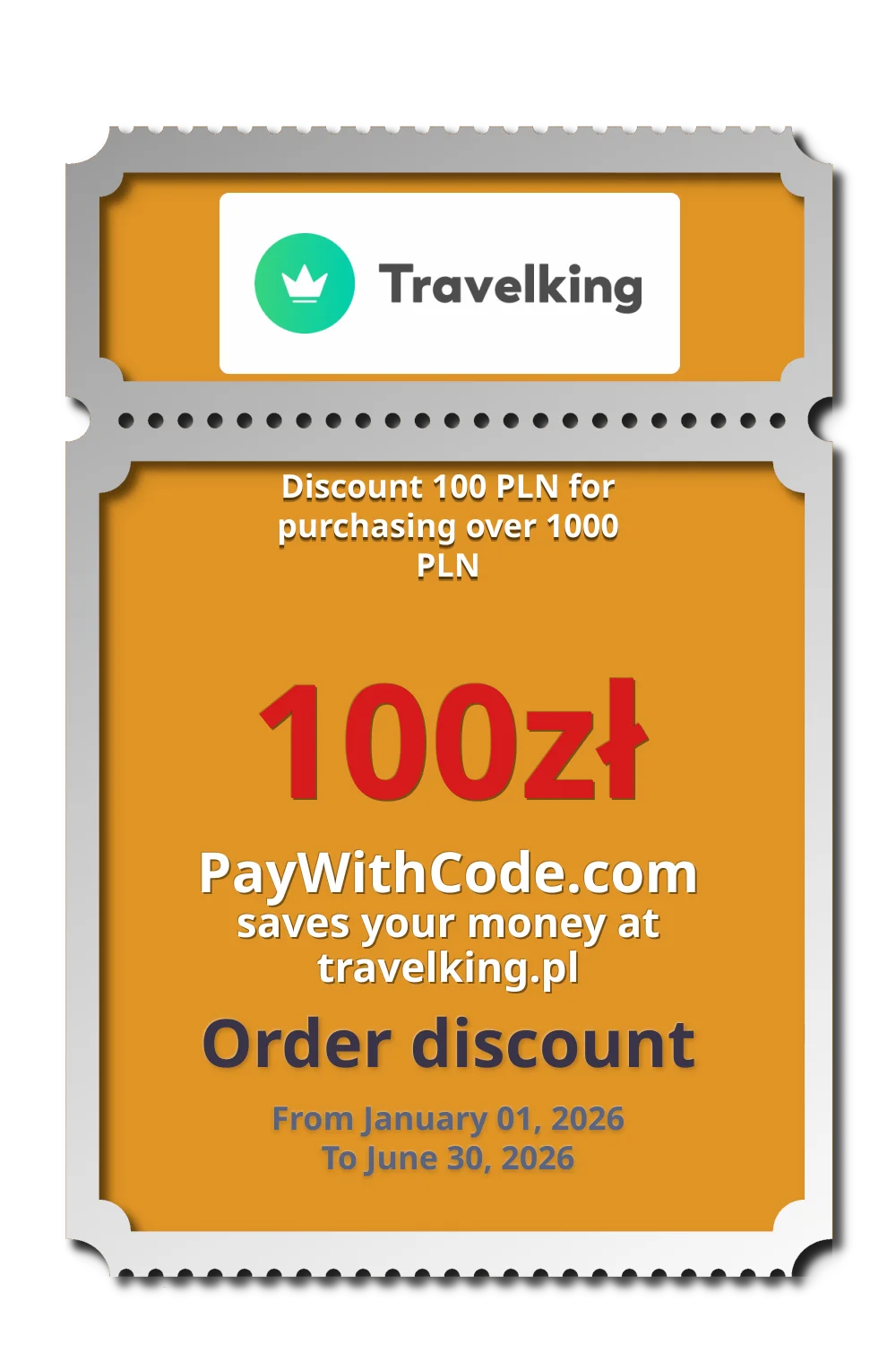 Discount 100 PLN for purchasing over 1000 PLN at Travelking