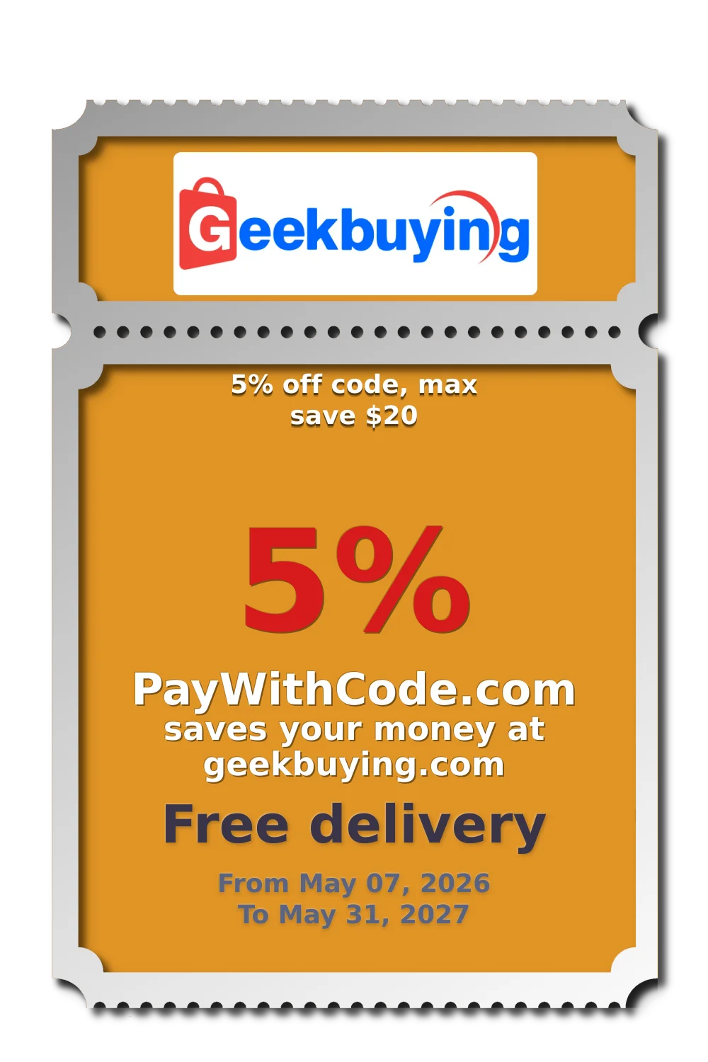 5% off code, max save $20 at Geekbuying