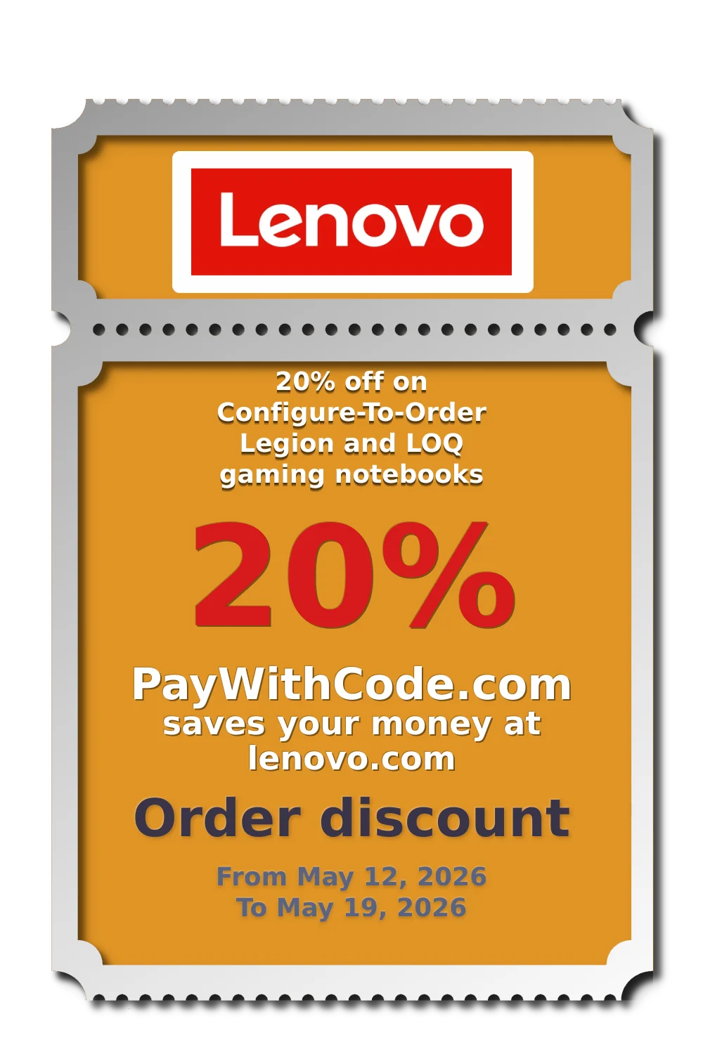 20% off on Configure-To-Order Legion and LOQ gaming notebooks at Lenovo