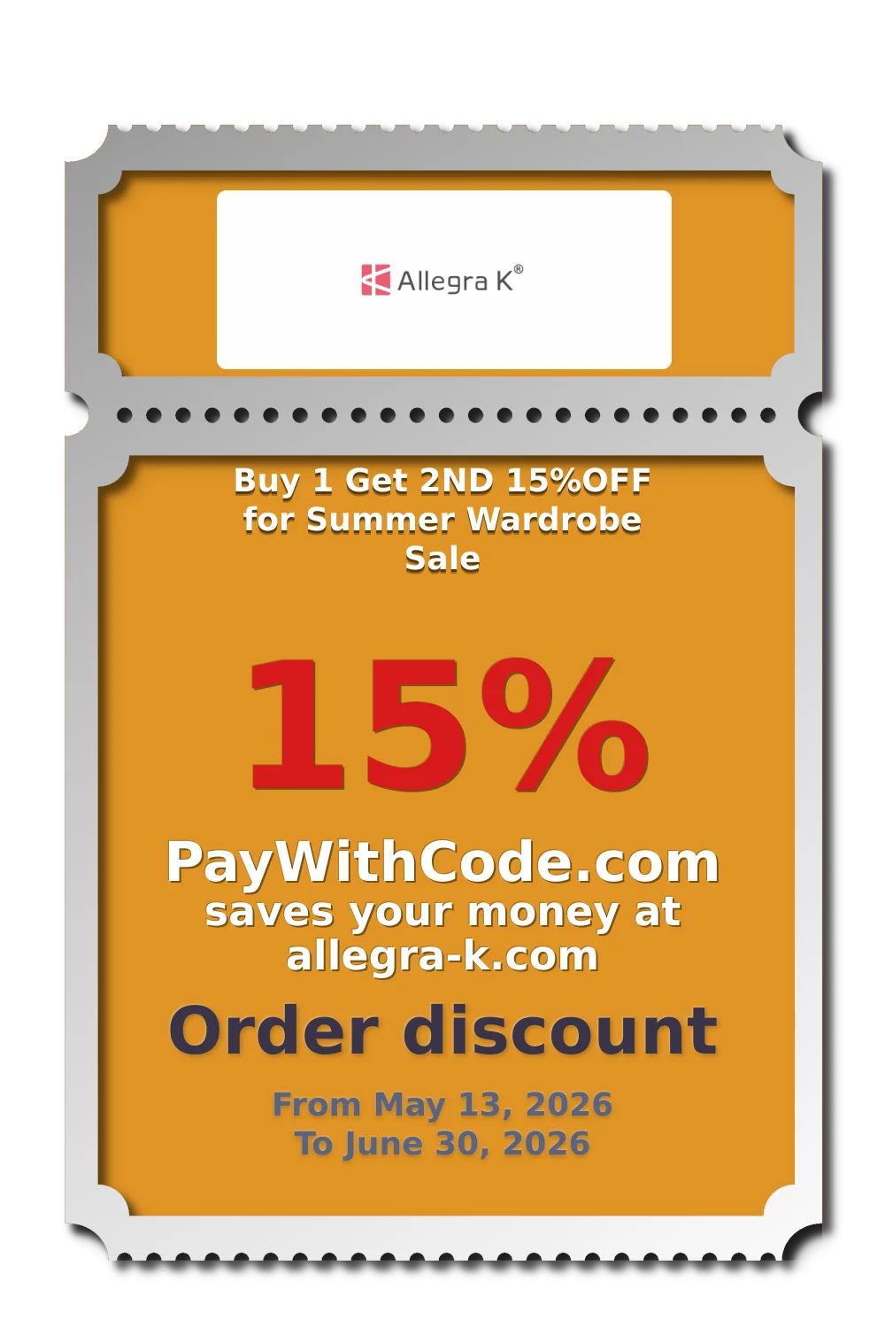 Buy 1 Get 2ND 15%OFF for Summer Wardrobe Sale at Allegra K