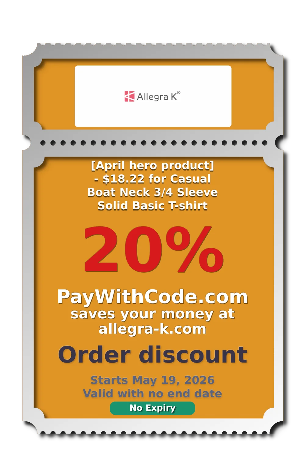 [April hero product] - $18.22 for Casual Boat Neck 3/4 Sleeve Solid Basic T-shirt at Allegra K