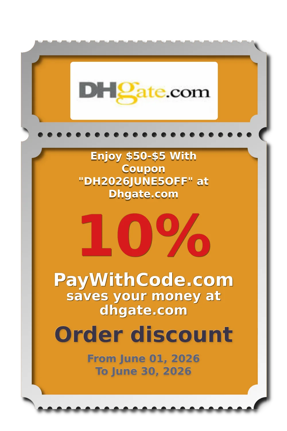 Enjoy $50-$5 With Coupon "DH2026JUNE5OFF" at Dhgate.com at DHgate