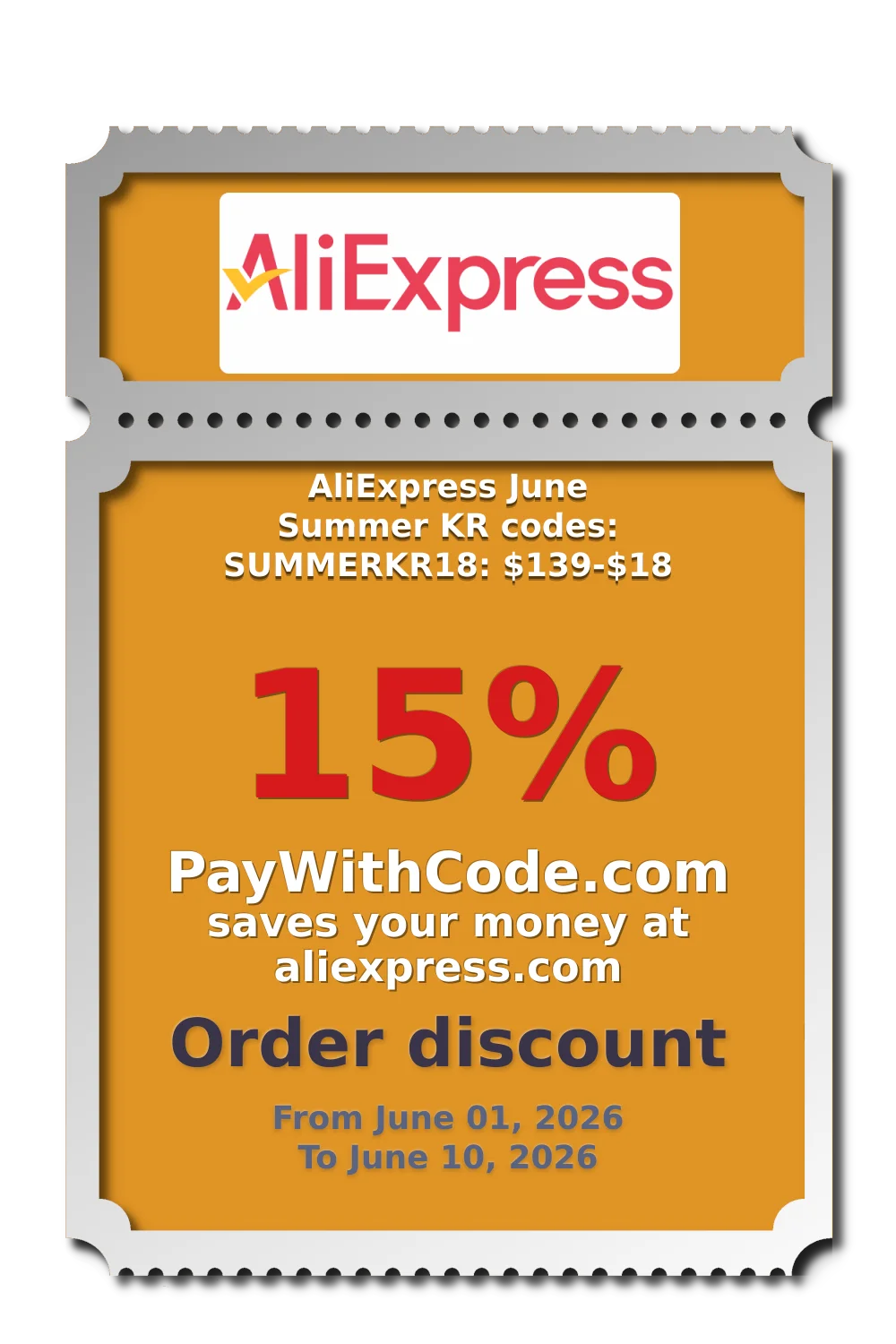 AliExpress June Summer KR codes: SUMMERKR18: $139-$18 at AliExpress