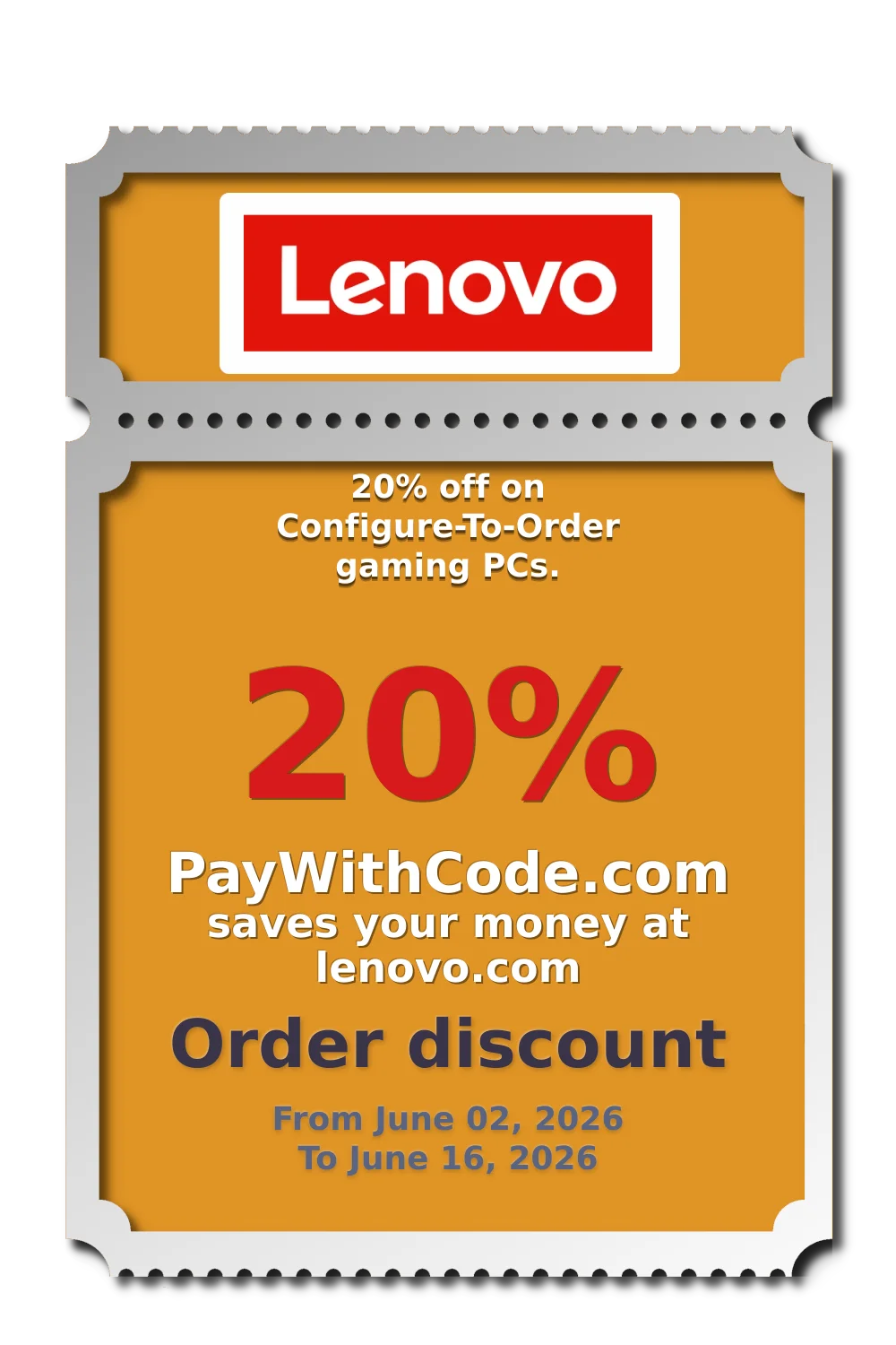 20% off on Configure-To-Order gaming PCs. at Lenovo