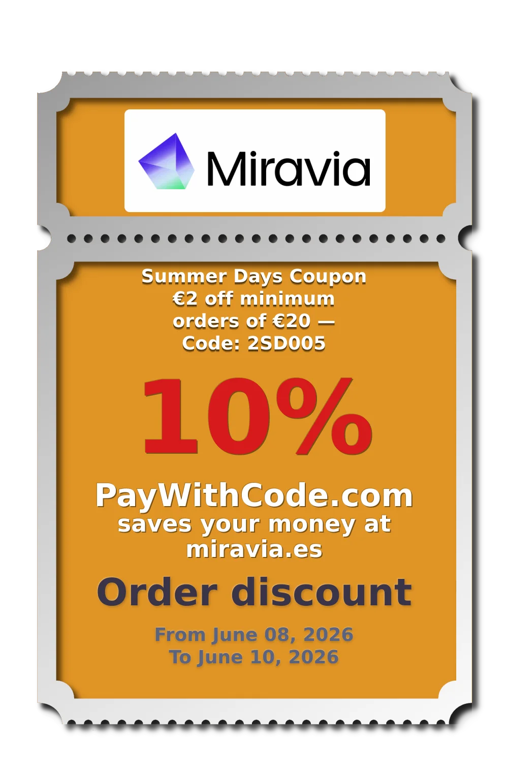 Summer Days Coupon
€2 off minimum orders of €20 — Code: 2SD005 at Miravia