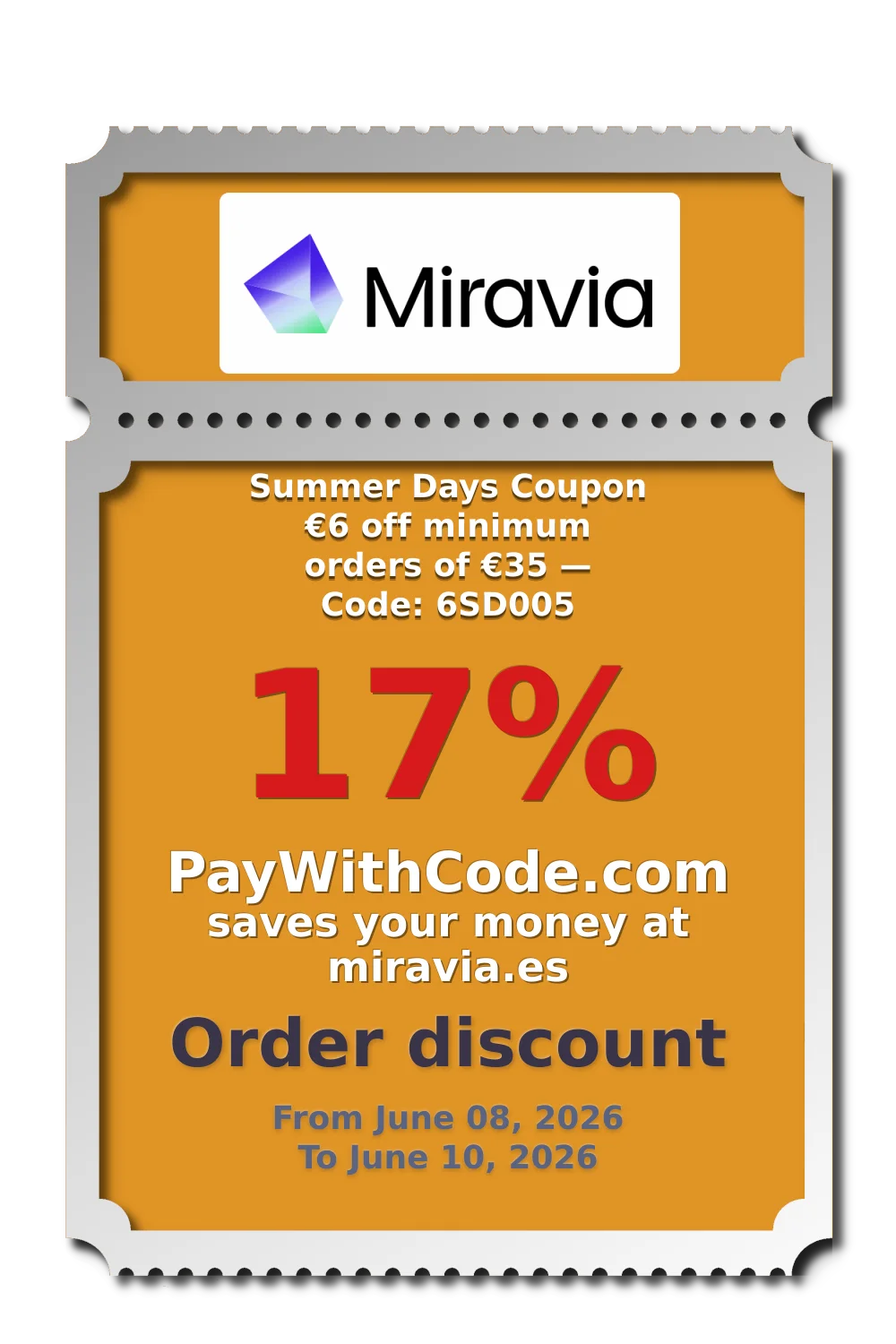 Summer Days Coupon
€6 off minimum orders of €35 — Code: 6SD005 at Miravia