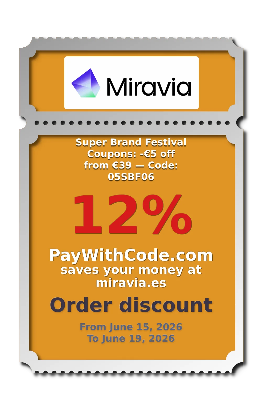 Super Brand Festival Coupons: -€5 off from €39 — Code: 05SBF06 at Miravia