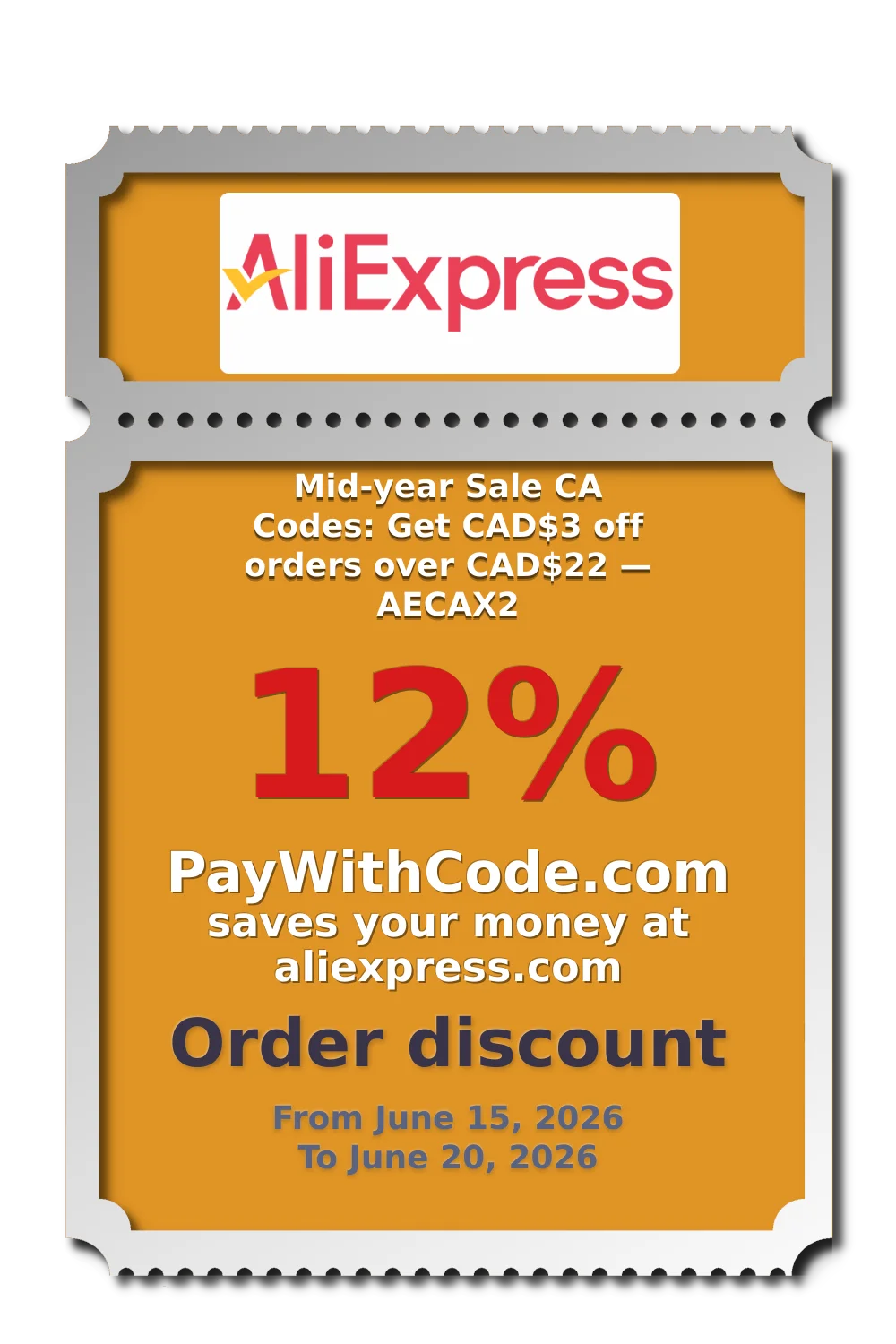 Mid-year Sale CA Codes: Get CAD$3 off orders over CAD$22 — AECAX2 at AliExpress