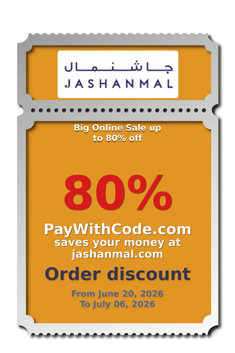 Big Online Sale up to 80% off at Jashanmal tracking promo codes & links