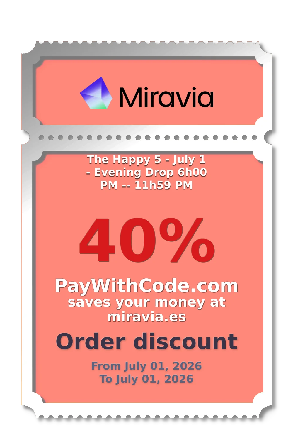 The Happy 5 - July 1 - Evening Drop 6h00 PM -- 11h59 PM at Miravia