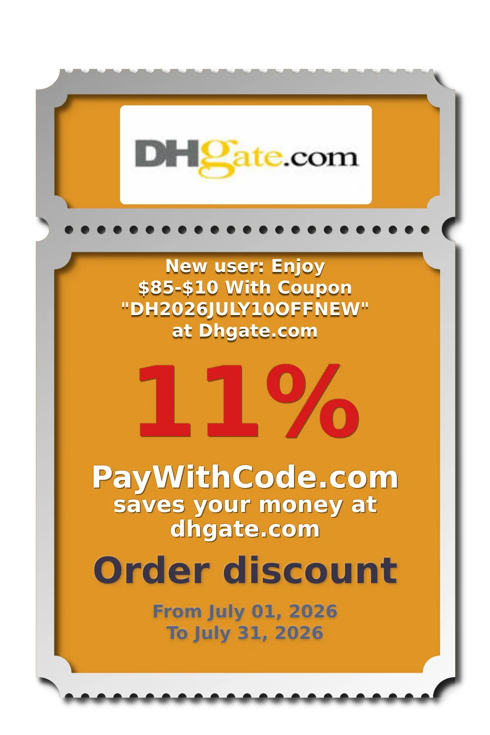 New user: Enjoy $85-$10 With Coupon "DH2026JULY10OFFNEW" at Dhgate.com at DHgate