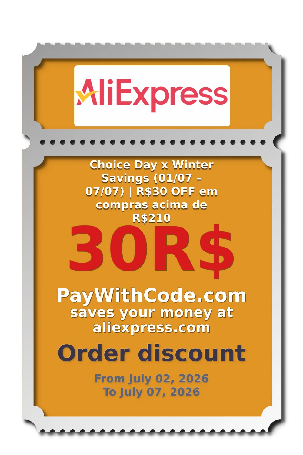 Choice Day x Winter Savings (01/07 – 07/07) | R$30 OFF em compras acima de R$210 at AliExpress