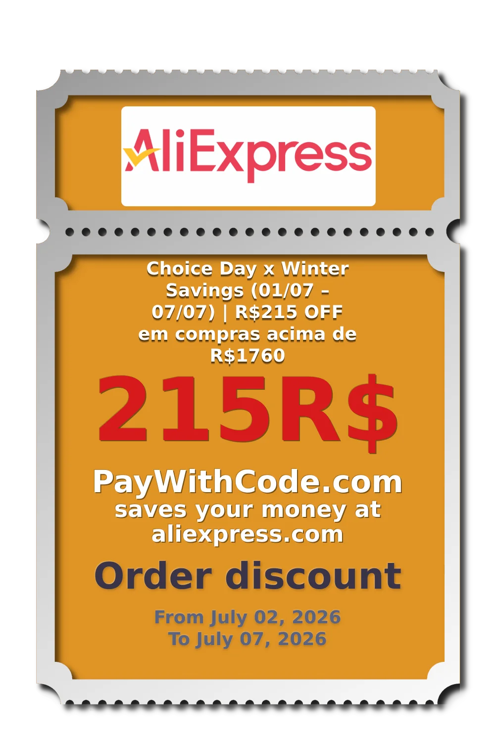 Choice Day x Winter Savings (01/07 – 07/07) | R$215 OFF em compras acima de R$1760 at AliExpress