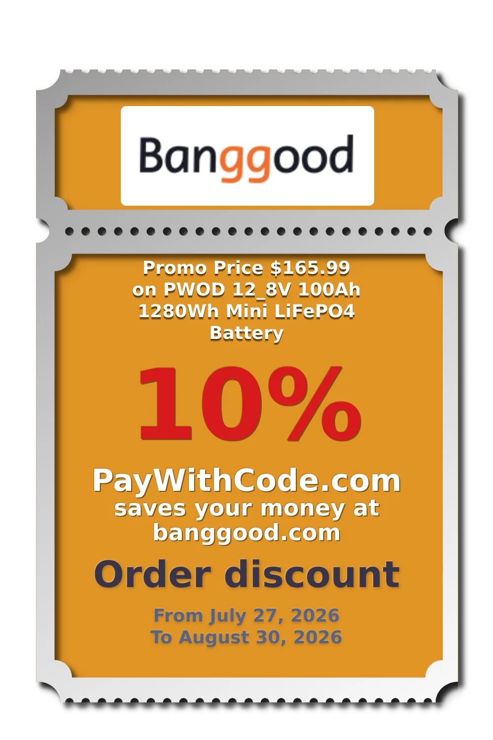 Promo Price $165.99 on PWOD 12_8V 100Ah 1280Wh Mini LiFePO4 Battery at Banggood