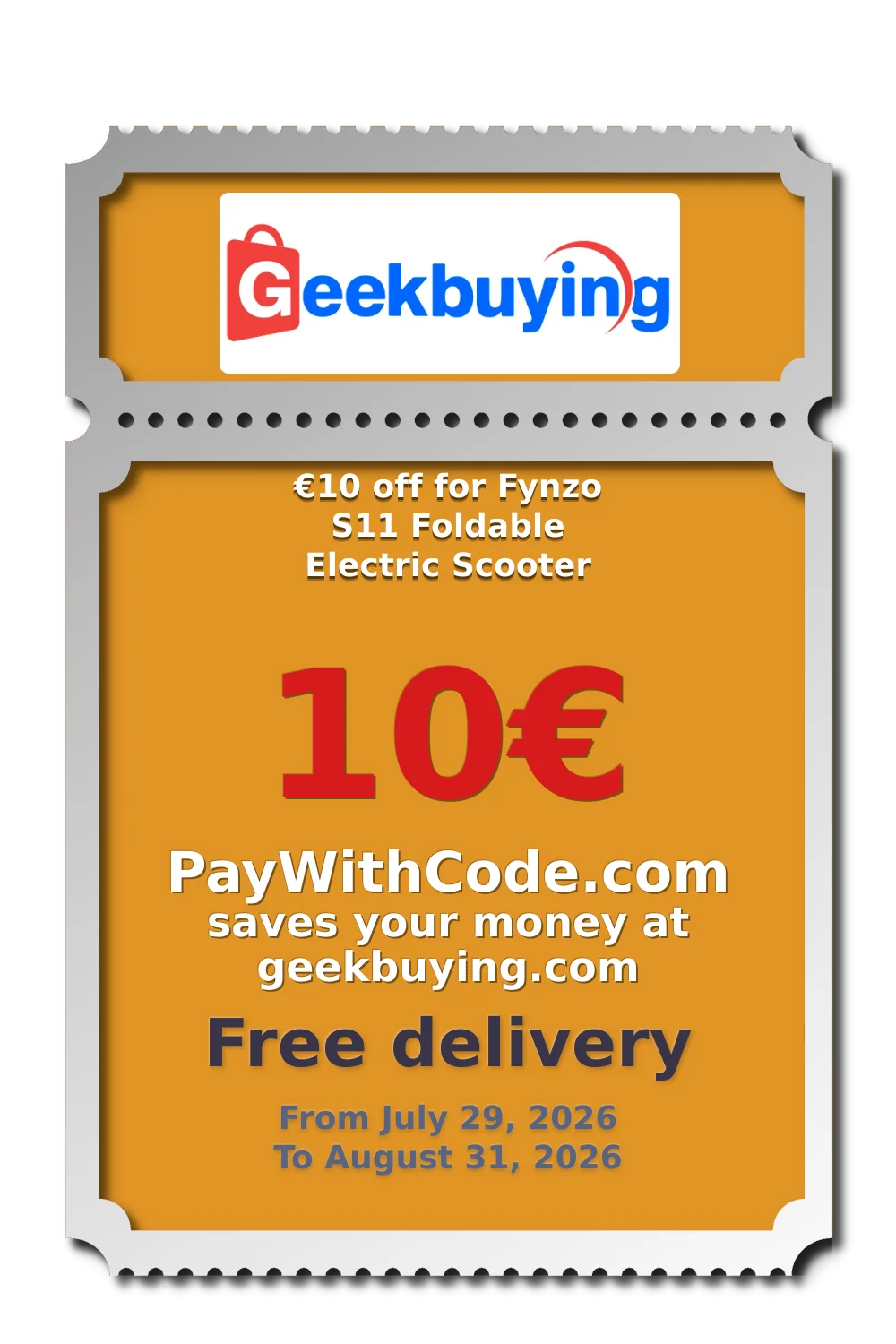 €10 off for Fynzo S11 Foldable Electric Scooter at Geekbuying
