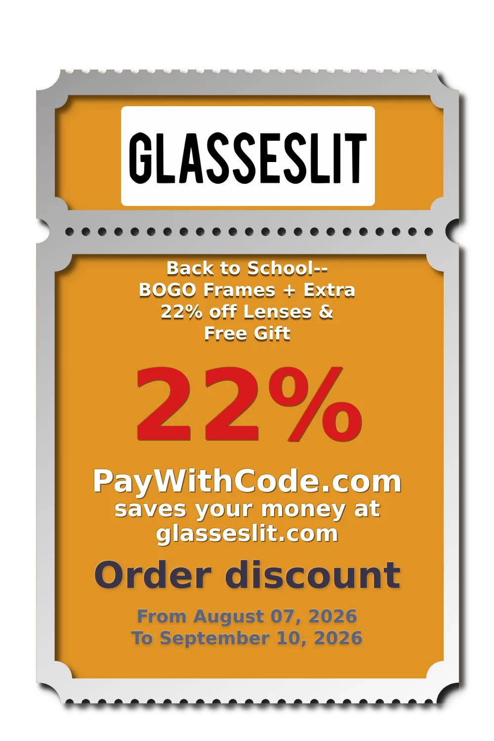 Back to School-- BOGO Frames + Extra 22% off Lenses & Free Gift at Glasseslit