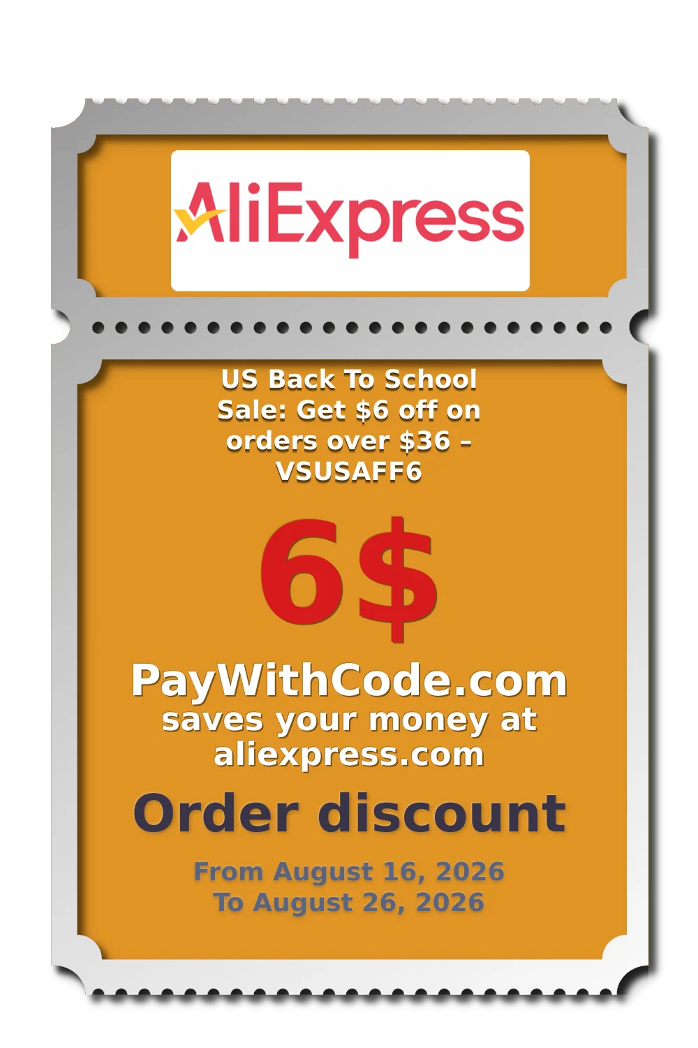 US Back To School Sale: Get $6 off on orders over $36 – VSUSAFF6 at AliExpress
