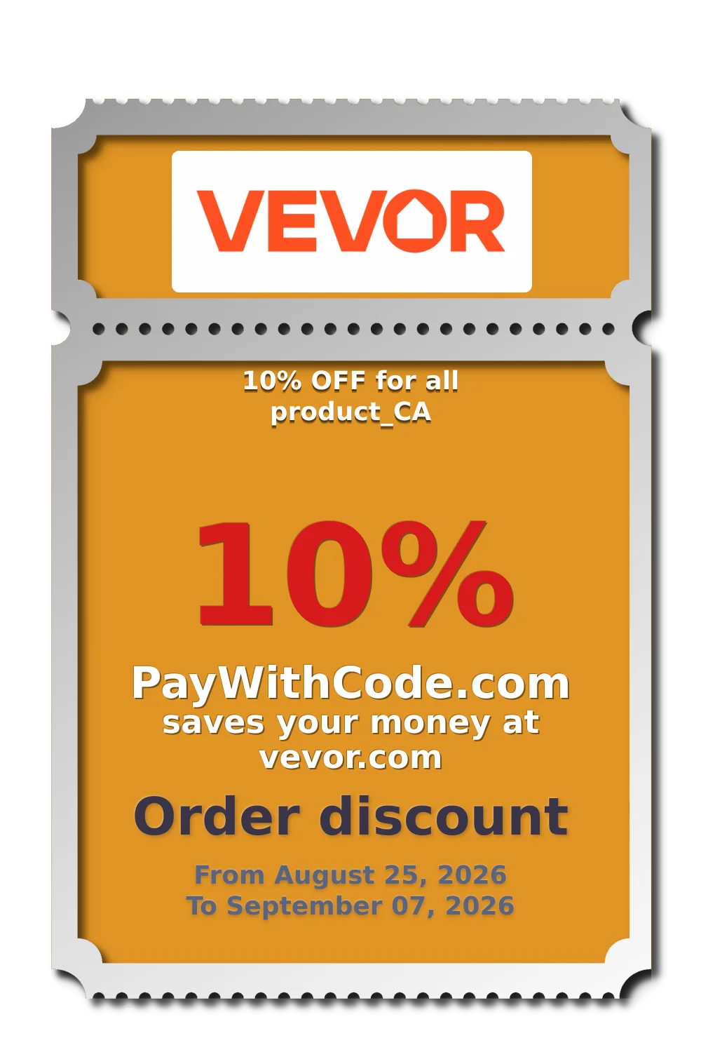 10% OFF for all product_CA at Vevor