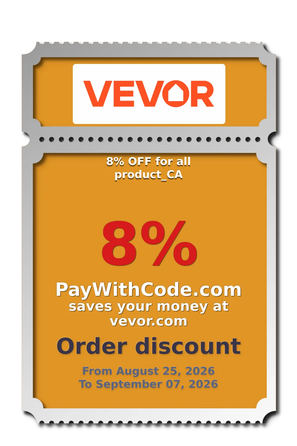 8% OFF for all product_CA at Vevor