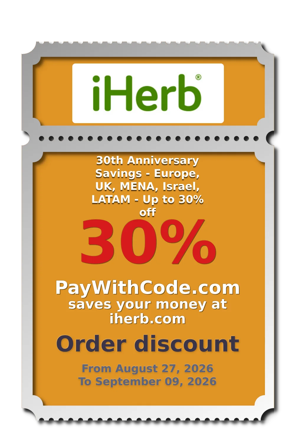 30th Anniversary Savings - Europe, UK, MENA, Israel, LATAM - Up to 30% off at iHerb