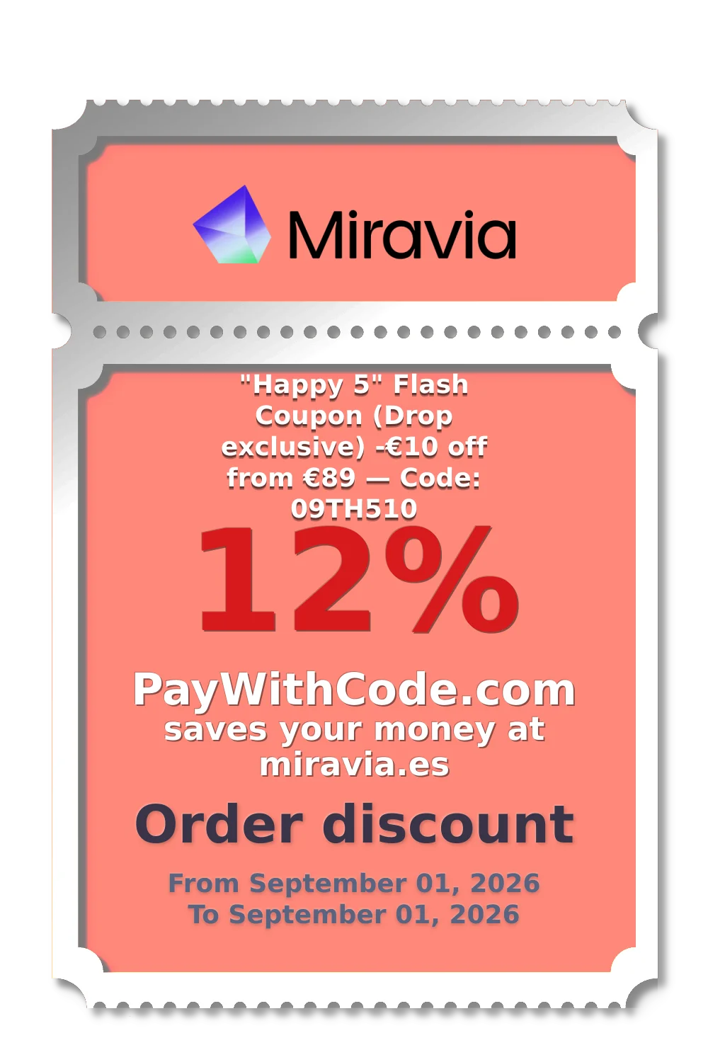 "Happy 5" Flash Coupon (Drop exclusive)
-€10 off from €89 — Code: 09TH510 at Miravia