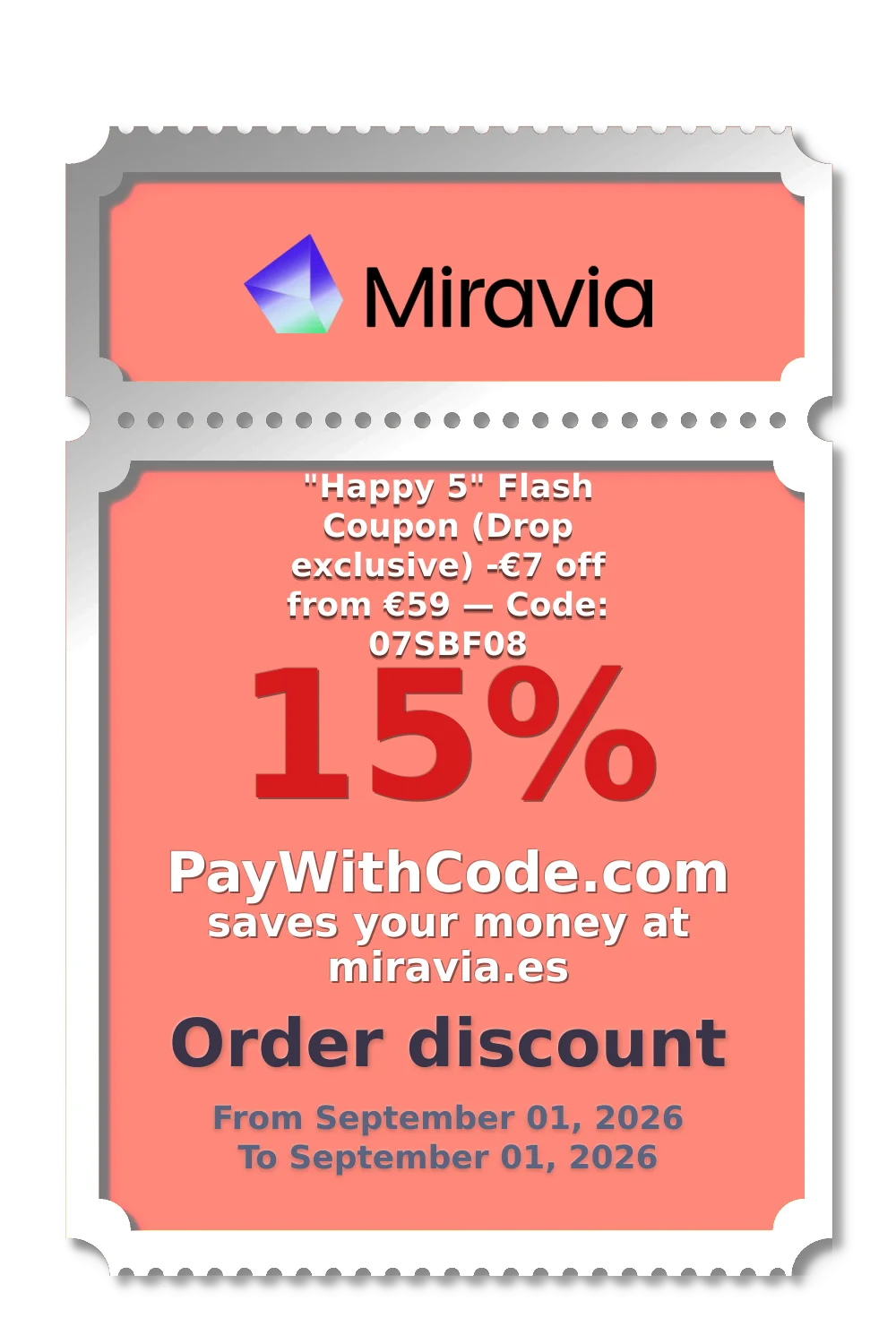 "Happy 5" Flash Coupon (Drop exclusive)
-€7 off from €59 — Code: 07SBF08 at Miravia