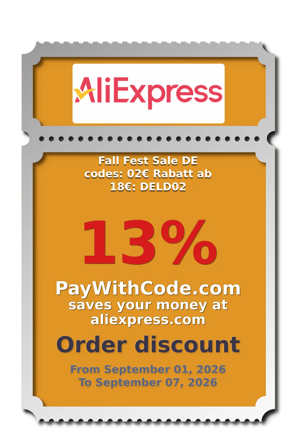 Fall Fest Sale DE codes: 02€ Rabatt ab 18€: DELD02 at AliExpress