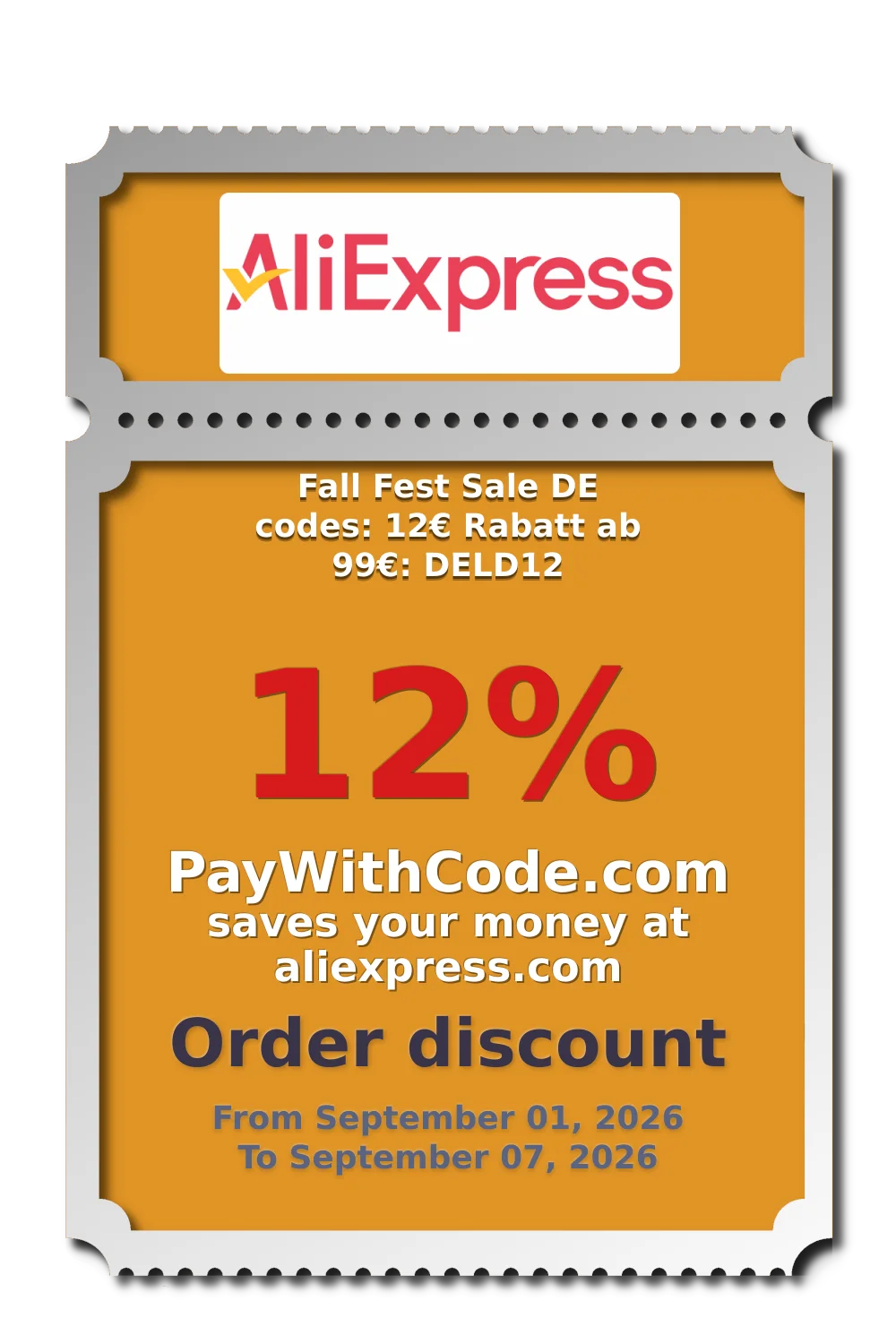 Fall Fest Sale DE codes: 12€ Rabatt ab 99€: DELD12 at AliExpress