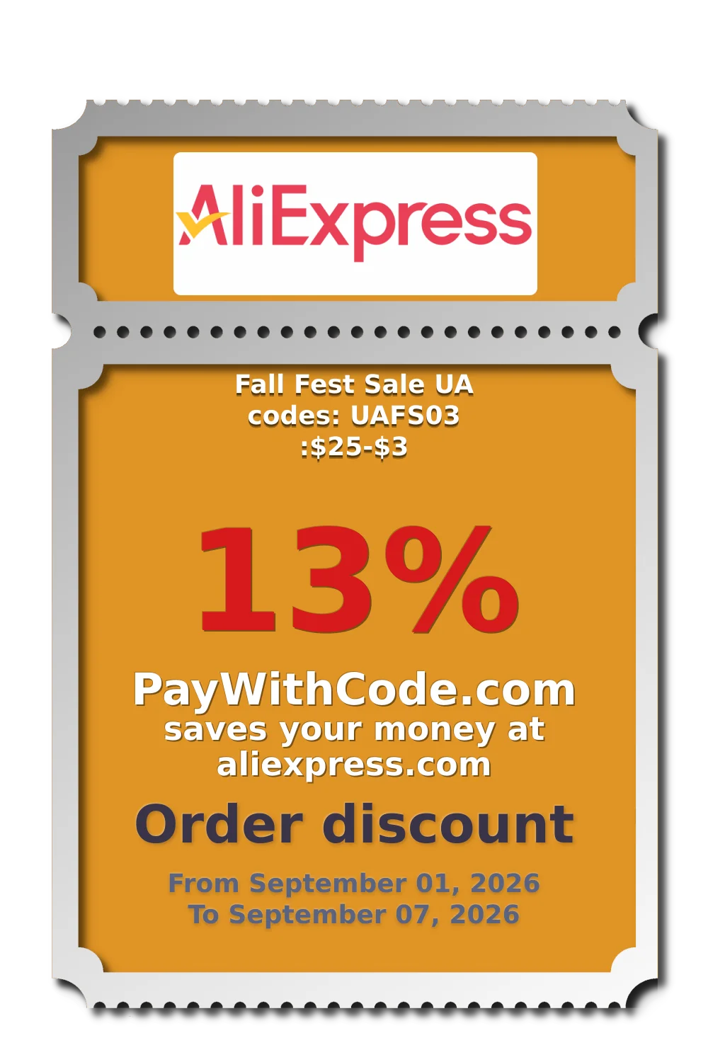Fall Fest Sale UA codes: UAFS03 :$25-$3 at AliExpress