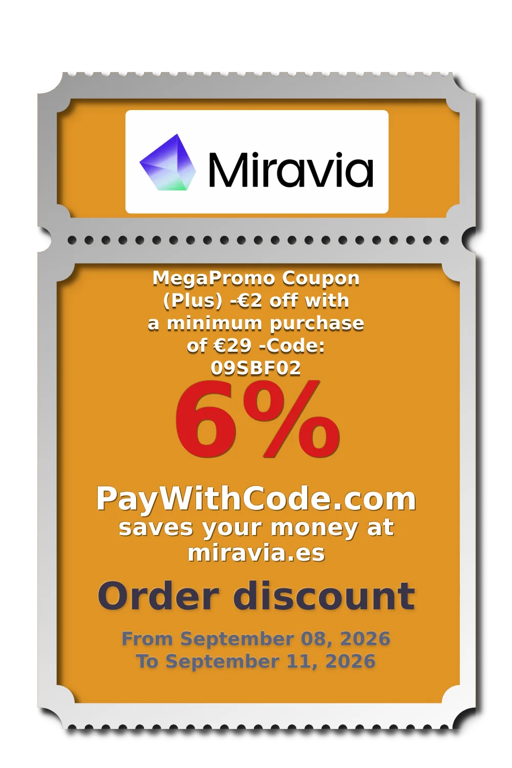 MegaPromo Coupon (Plus)
-€2 off with a minimum purchase of €29
-Code: 09SBF02 at Miravia
