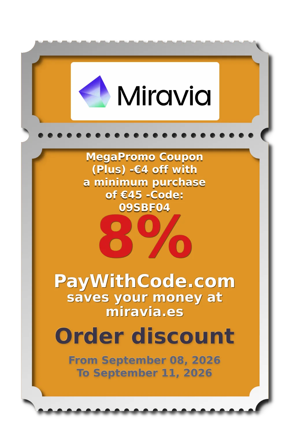 MegaPromo Coupon (Plus)
-€4 off with a minimum purchase of €45
-Code: 09SBF04 at Miravia
