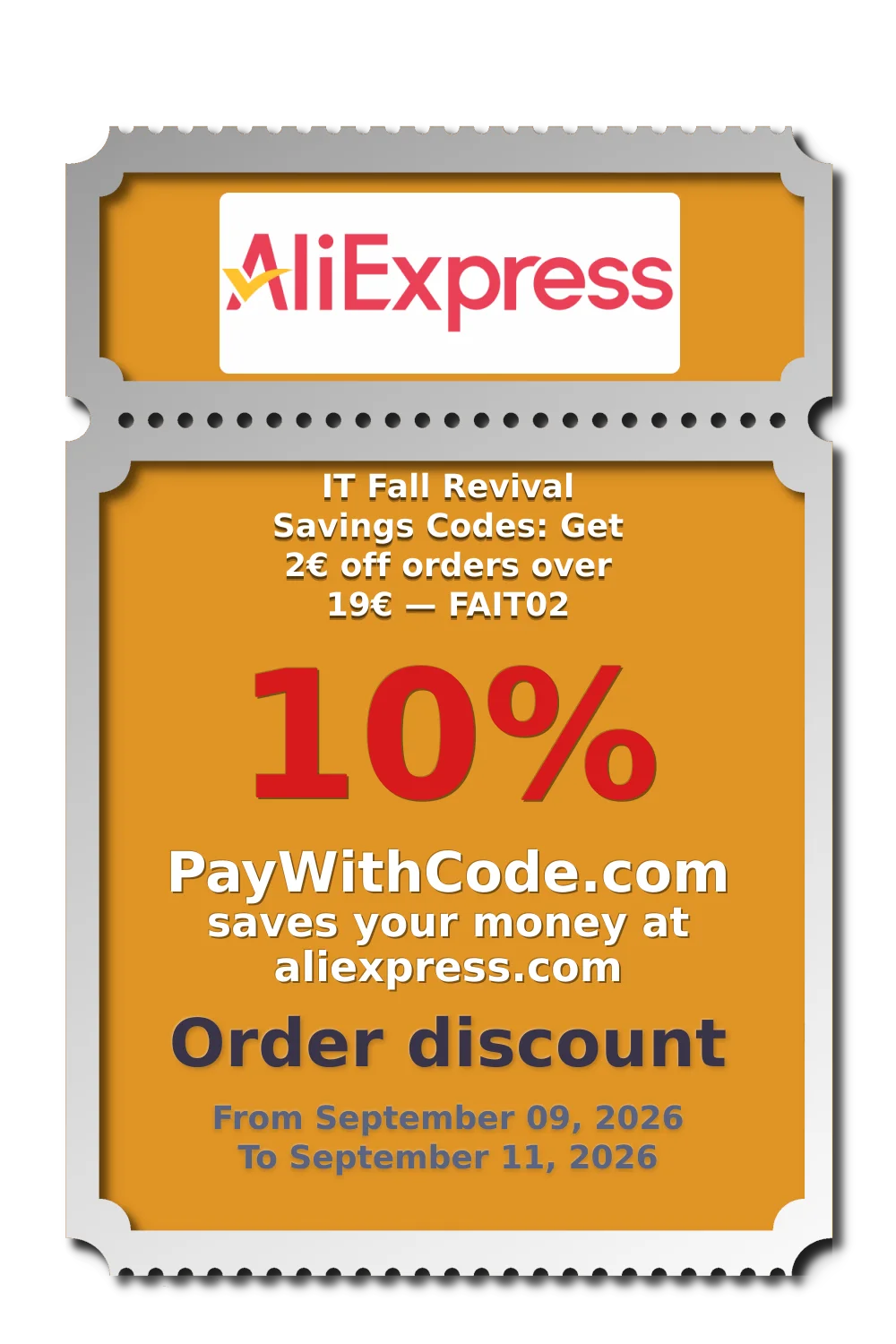 IT Fall Revival Savings Codes: Get 2€ off orders over 19€ — FAIT02 at AliExpress
